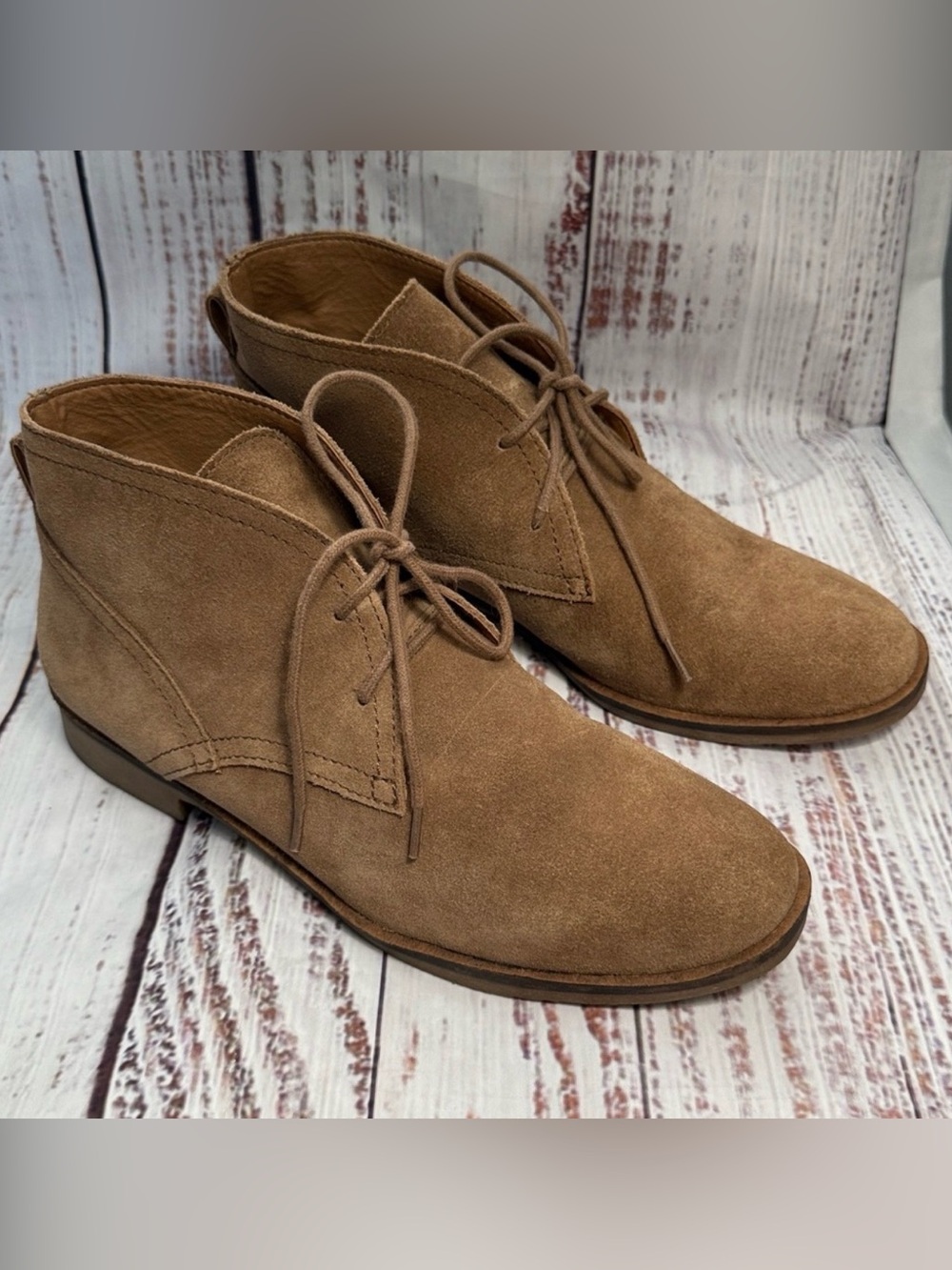 Lucky Brand Tan Suede Lace-Up Booties